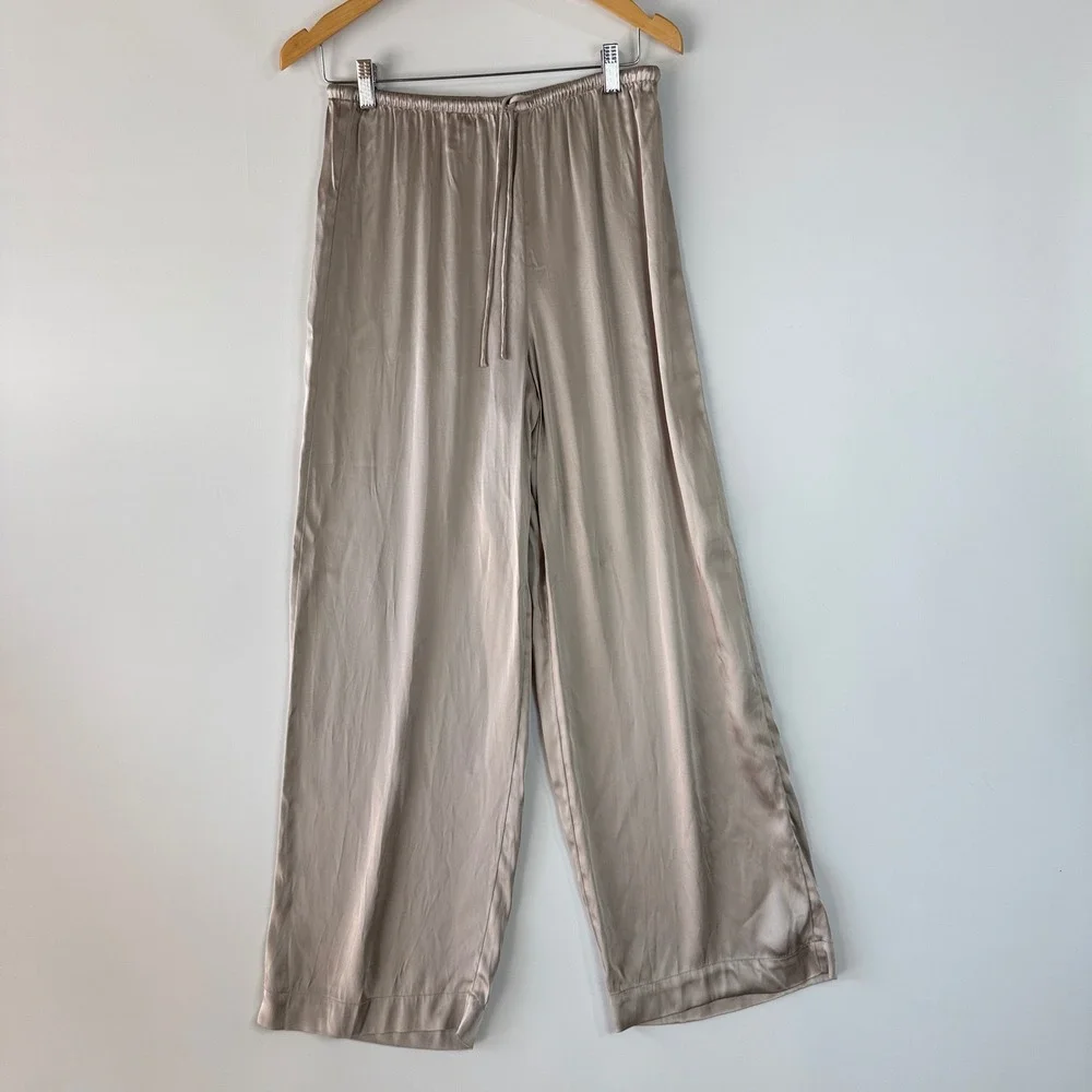 & Other Stories Drawstring Satin Trousers Womens 6 Beige Wide Leg Relaxed Fit - Picture 3 of 15